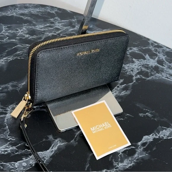 MICHAEL KORS Wristlet Wallet JS Large Flat Multi Phone Case Black AUTHENTIC NEW - Picture 5 of 6
